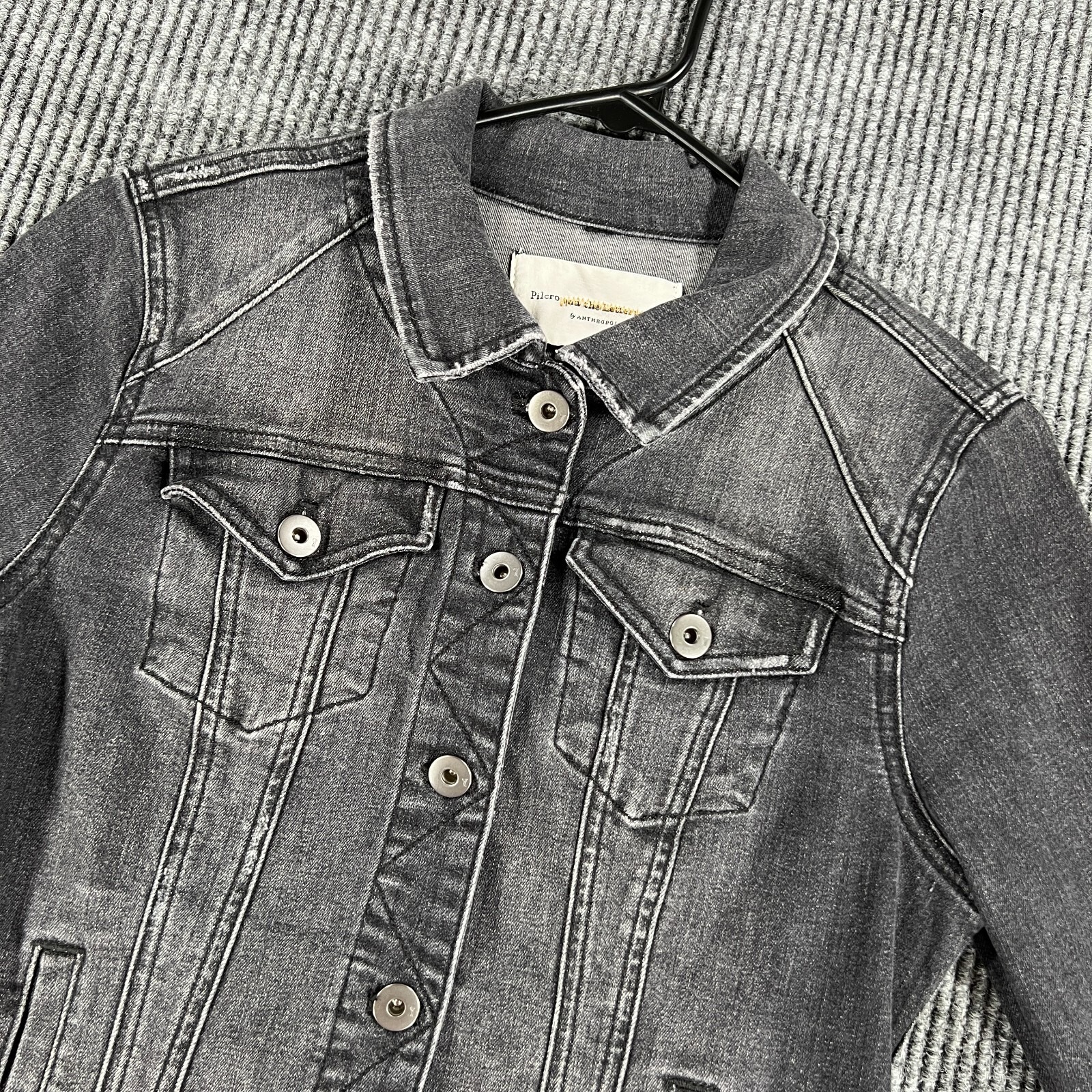 Pilcro Anthropologie Jean Jacket Womens Small Black Long Sleeve Denim Button Up